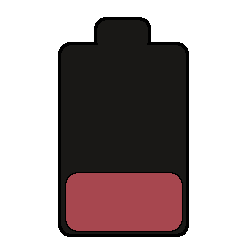 A minimalist drawing of a battery, with one red rectangle.